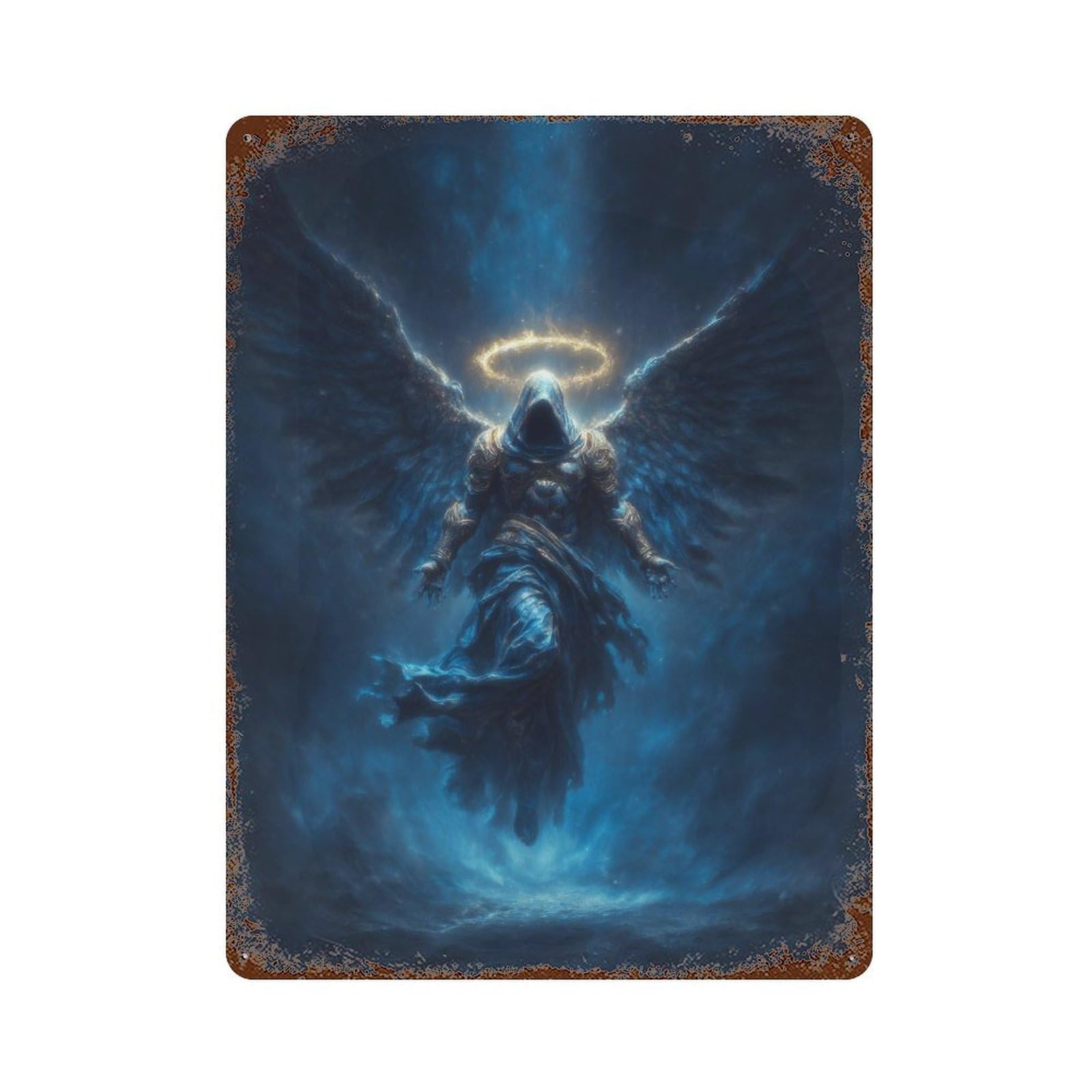 Angel Wings Halo Artwork Decorative Tin Sign 15.7"x11.8", Farmhouse Wall Decor for Garage, Bar And Workshop Decor