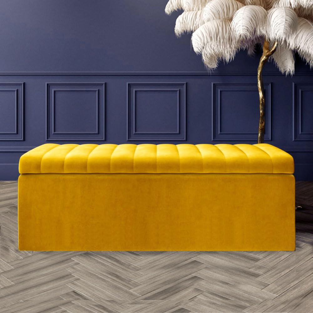 Safar Large Ottoman Storage Box, Velvet Upholstered Blanket Box with Hinged Lid, End of Bed Storage Bench, Bedroom Ottoman Storage Bench, Storage Ottoman Seat for Living Room, Hallway & Bedroom