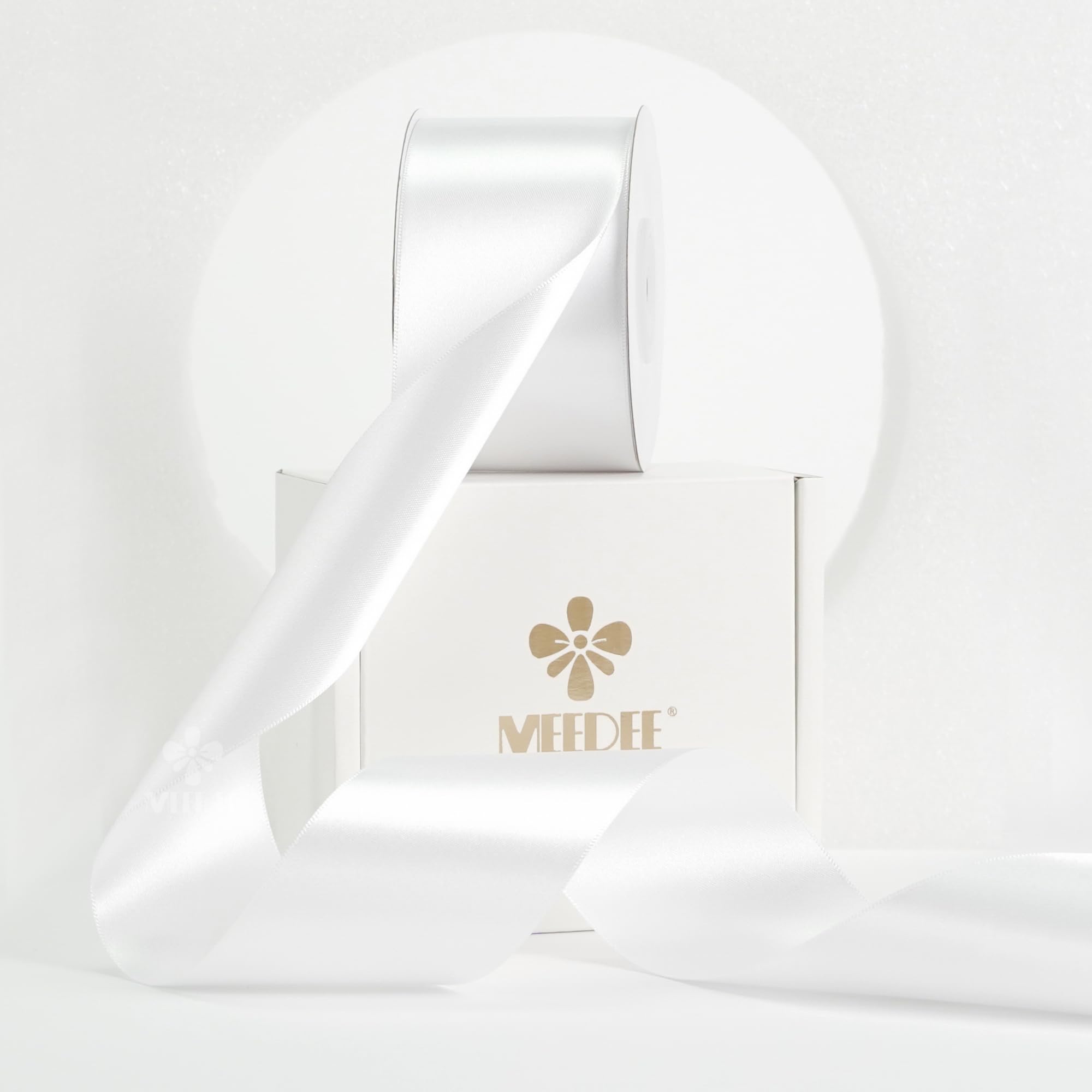 MEEDEE White Satin Ribbon 2 Inch White Ribbon Lux Double Faced Ribbons by 25 Yards Silk Ribbons for Gift Wrapping, Crafts, Satin Weddings, Flower