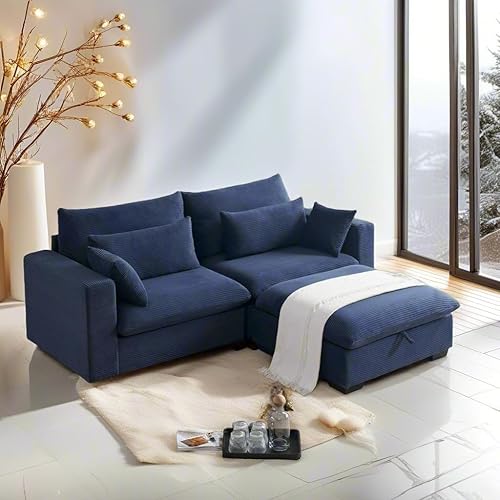 Miniatura 8 de asunflower Sofá biplaza con otomana de almacenamiento, sofá modular en forma de L de 86.6 pulgadas para sala de estar de espacio pequeño, sofá de