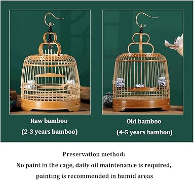 Birdcages Chinese Style Bird Cage with Standing Pole Hand-Made Bamboo Bird Flight Cage with Handle for Small Birds for Travel Home-Brown Bird Carrier Old bamboo