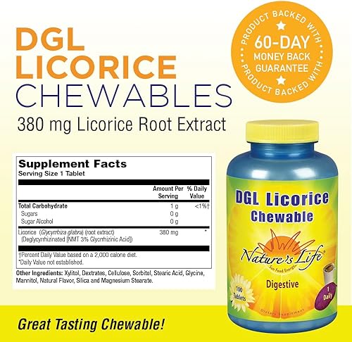 Miniatura 2 de Nature's Life DGL - Tabletas de regaliz, 380 mg, masticables, 100 unidades