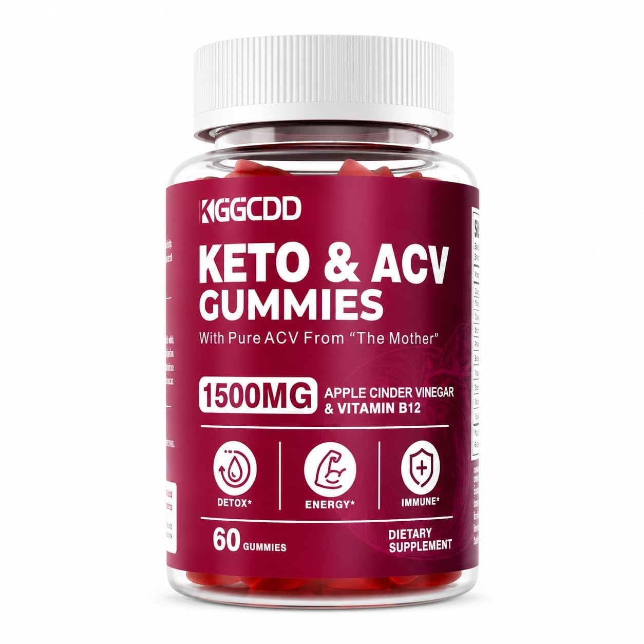 Keto ACV Gummies 1500 mg, Apple Cider Vinegar, B12, 60 Count