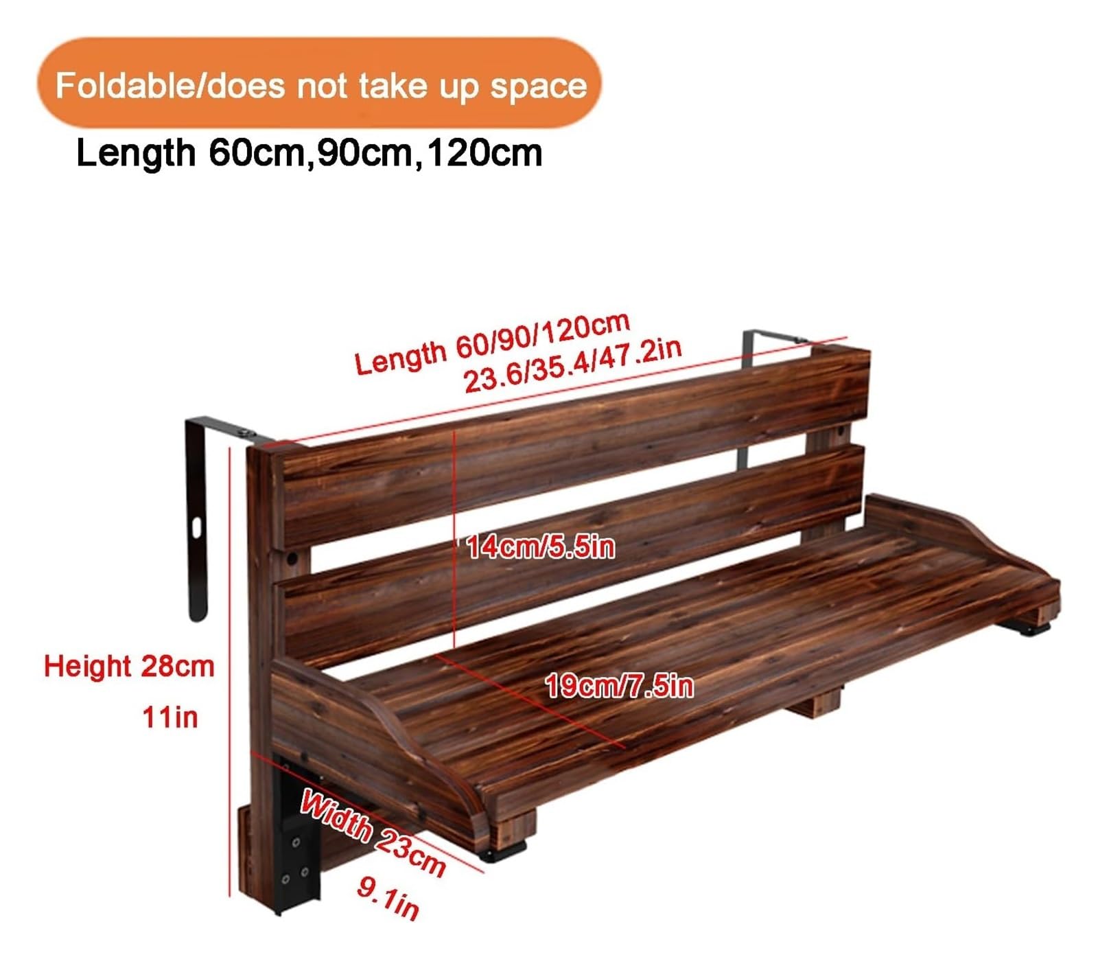 Table de Balcon Suspendue Balcony Railing Table,Outdoor Folding Hanging Table,Deck Tables for Outside,Patio,Balcony，Folding Balcony Bar Table for Railings，Adjustable Height Outdoor Desk(A-L60*W20CM)