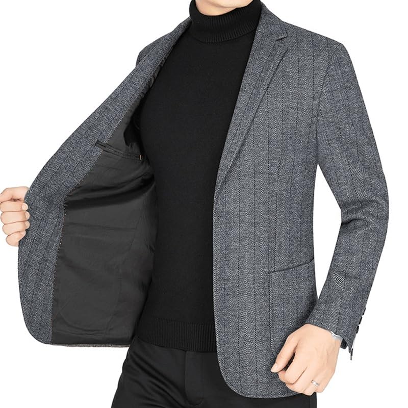 Men's Gray Blazers Casual Checked Suit Jacket Slim Fit Two Buttons Business Lightweight Sport Coats2