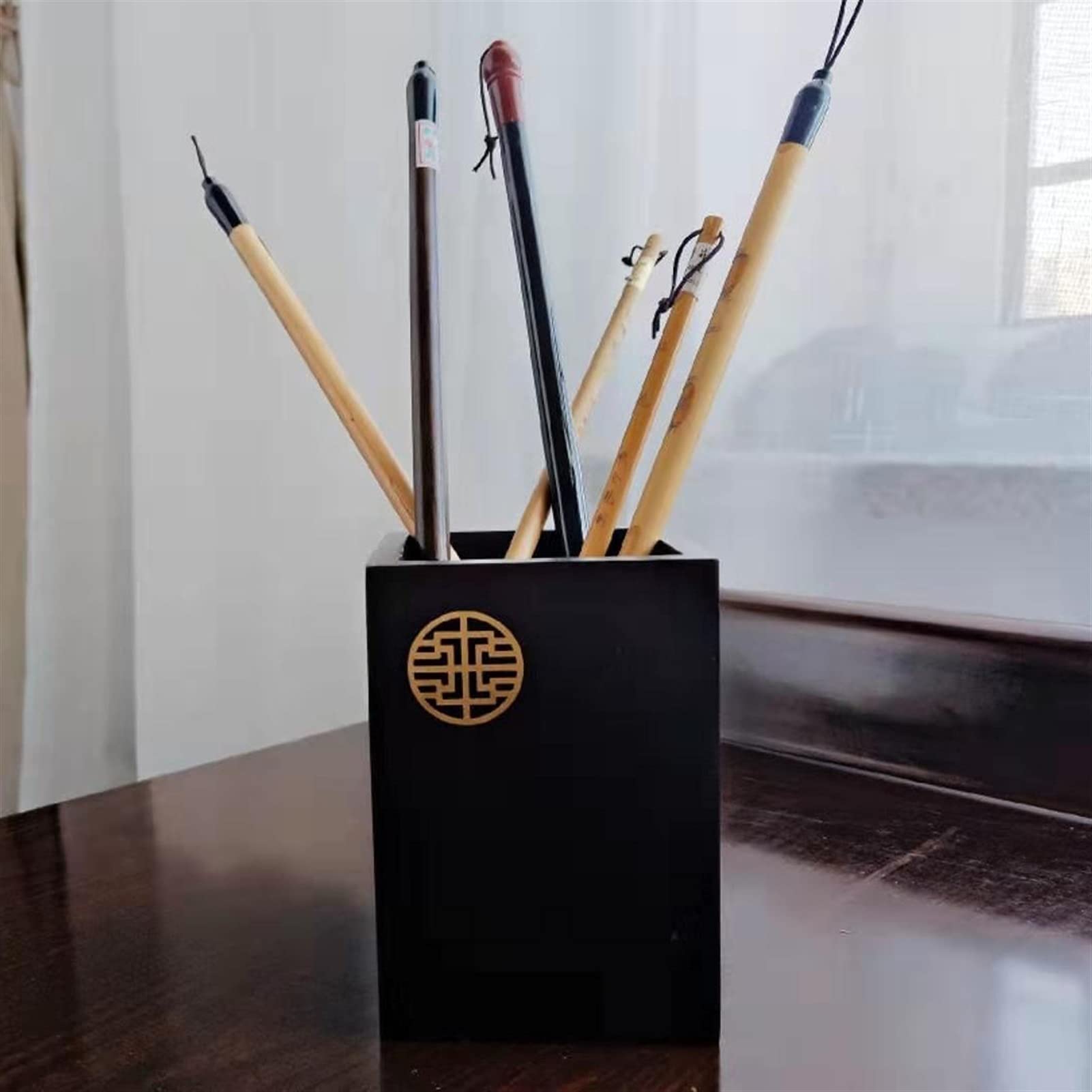 Pot à crayons en bois de santal naturel multi-usage pour bureau et maison
