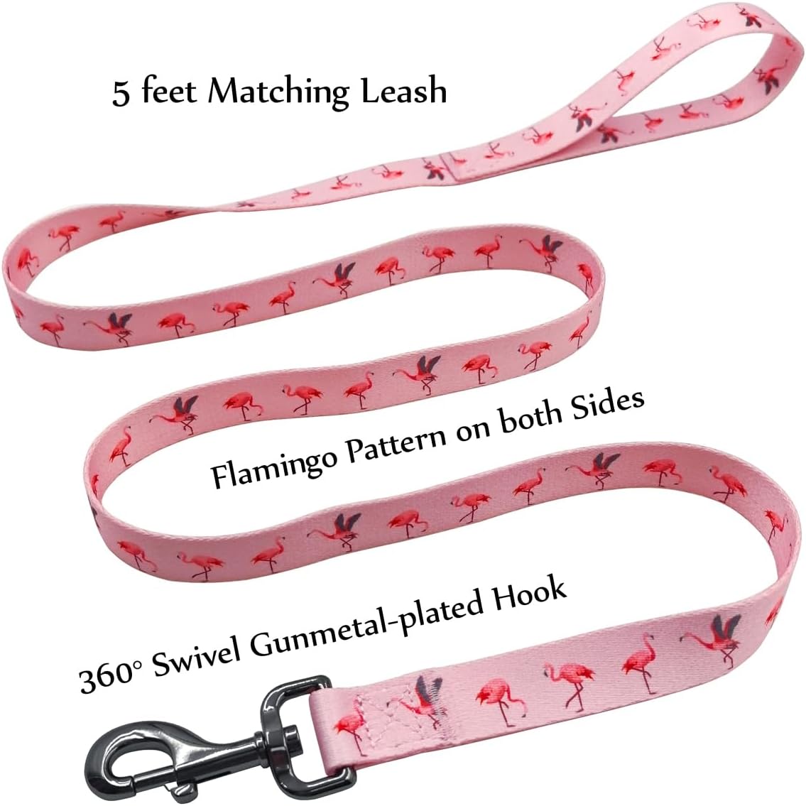 Ovale Dog Collar & Leash Set, Pink Flamingo Pattern, L image 3