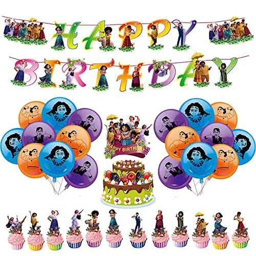 Decoraciones de Cumpleaños Encanto Globos de Fiesta Pancarta de Feliz Cumpleaños Adorno para Pastel para Niños Encanto Suministros de Fiesta Cumpleaños Temáticos Cover
