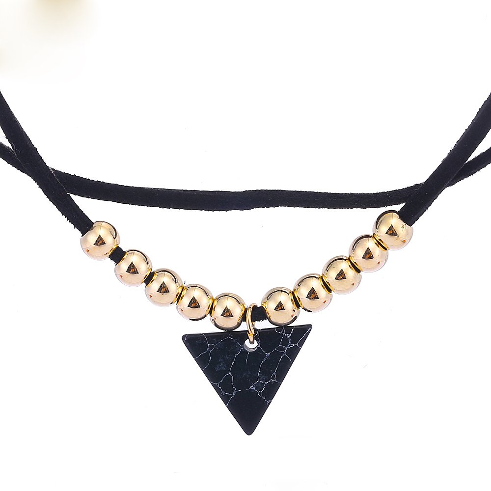 Bold N Elegant Black Retro Short Rope Layer Choker Necklace with Gold Beads & Triangle Stone Pendant (Black Stone) (B073TYH2GD) Amazon Price History, Amazon Price Tracker