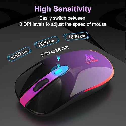 Miniatura 7 de HOTLIFE Ratón Bluetooth inalámbrico con modo dual (Bluetooth 5.1+USBTipo-c) Ratón LED silencioso recargable de 2.4 GHz para