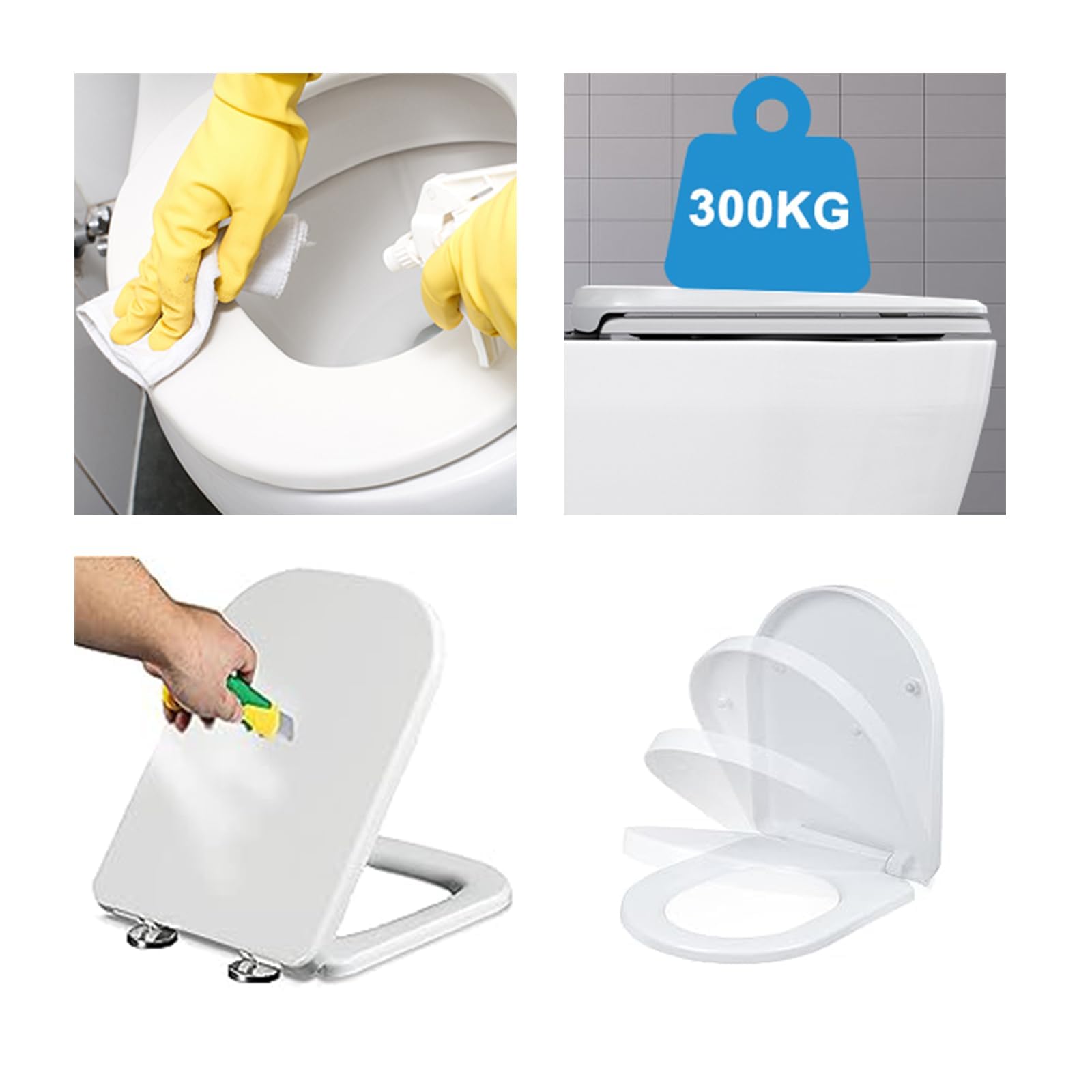 Kwadratowa deska sedesowa z wolno opadającym siedziskiem， łatwa do czyszczenia， odpowiednia do kwadratowych toalet， zagęszczone deski sedesowe， plastikowa，04A