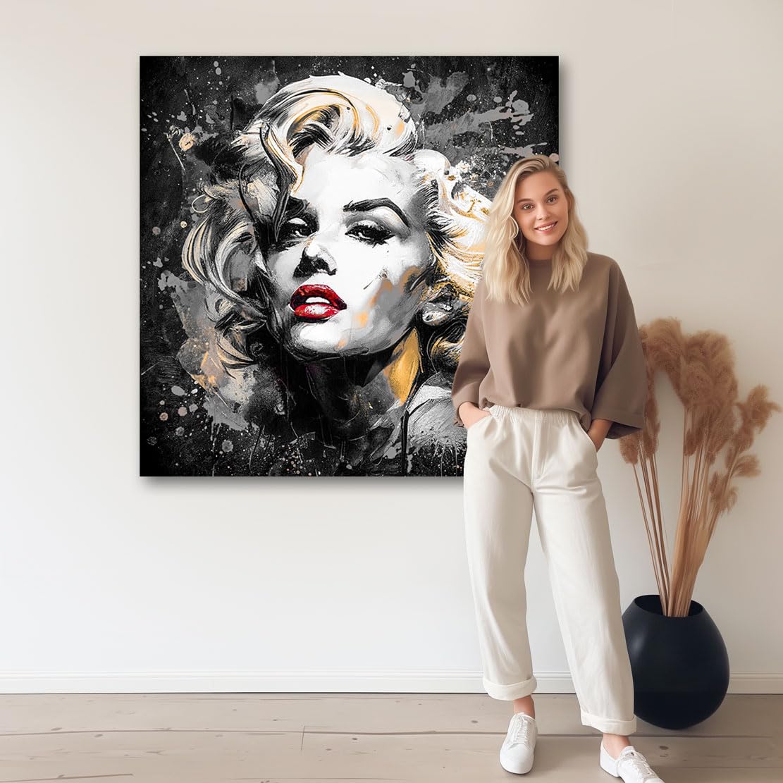 Kunstgestalten24 Leinwandbild Marilyn Monroe Abstrakt Black Art Wandbild Leinwand Wanddeko Wandekoration Deko Bilder Modern Art Bild Kunstwerk Canvas Hochwertiger Kunstdruck