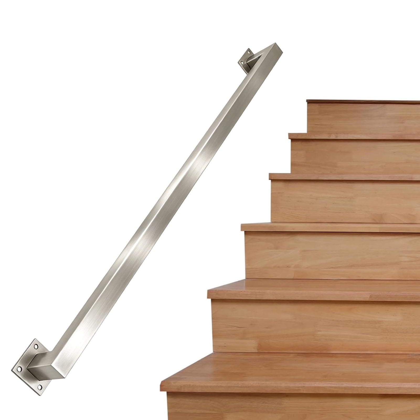 Junvstor Stainless Steel Stair Handrail, Metal Hand Rail for Indoor & Outdoor Steps, Porch Deck Corridor Banister Wall-Mounted Support For Stairs Staircase Grab Bar(8ft/240cm)