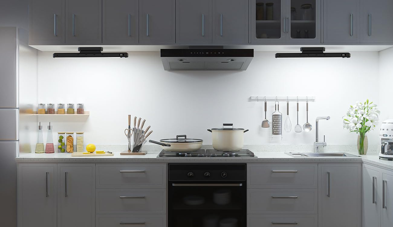Lunartec Schrankbeleuchtung Akku: 3er-Set LED-Akku-Unterbau-/Bilderleuchte, PIR, Fernbedienung, schwarz (Unterschrank-Beleuchtung Küche LED, Unterbauleuchte Küche flach, Bild)