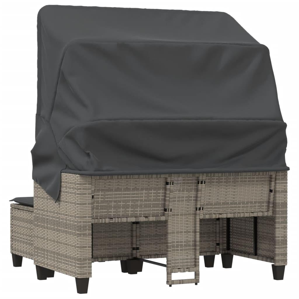 HUAKEHOM Gartensofa 2-Sitzer mit Dach und Hockern Outdoor Sofa Gartenmöbel Garten Lounge Set Terrasse Terrassenmöbel Zweisitzer Grau Poly Rattan