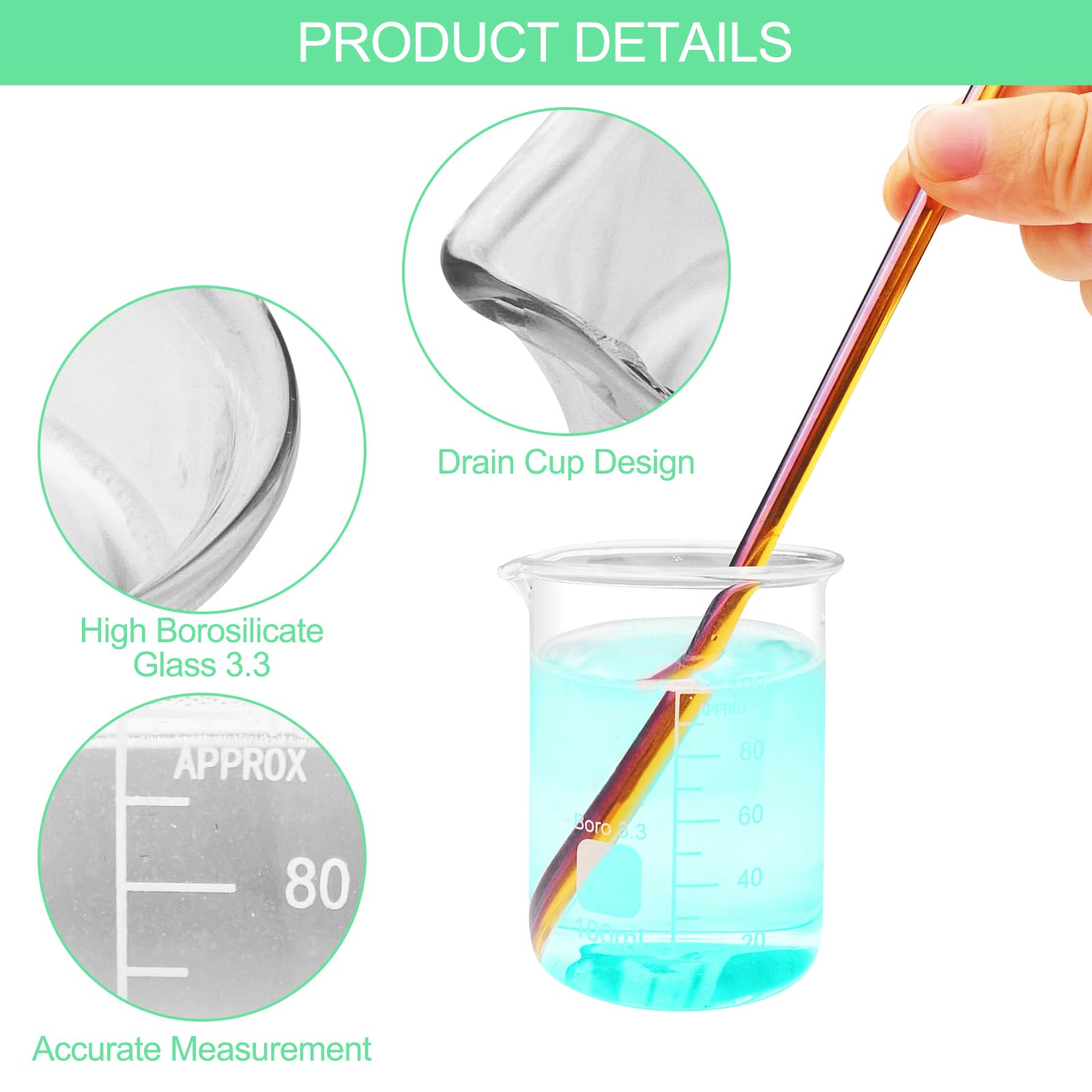Lixiluxia 5 Pezzi Bicchiere Graduato, Becher Graduato in Vetro Borosilicato 3.3, Contenitore Graduato per Liquidi, Vetreria da Laboratorio, Misurino Graduato in 5 Dimensioni 100ml 50ml 25ml 10ml 5ml