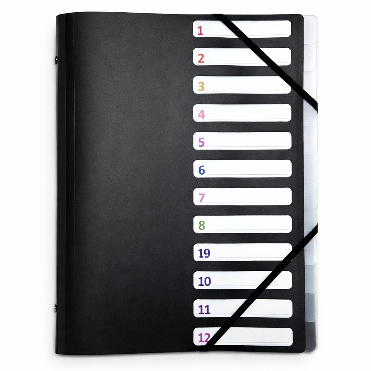A4 12 Compartment File with 3 Flaps – Durable Polypropylene, Elastic Closures, Polypropylene Dividers – Numbered and Identifiable Compartments – Office Document Filing