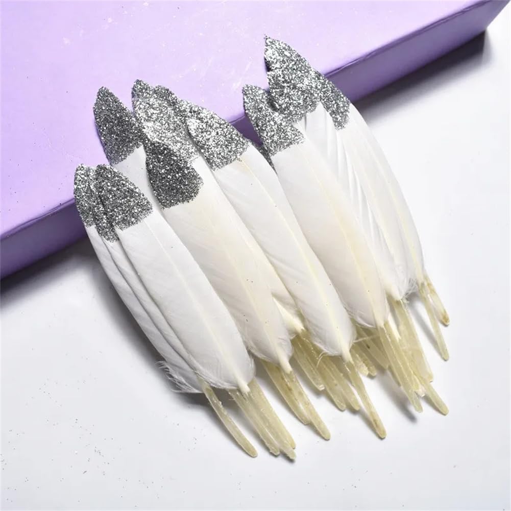 Colored Dipped Duck Feathers Goose Feather for Handicraft Accessories Jewelry Making Dream Catcher White (Silver) 50 Pieces