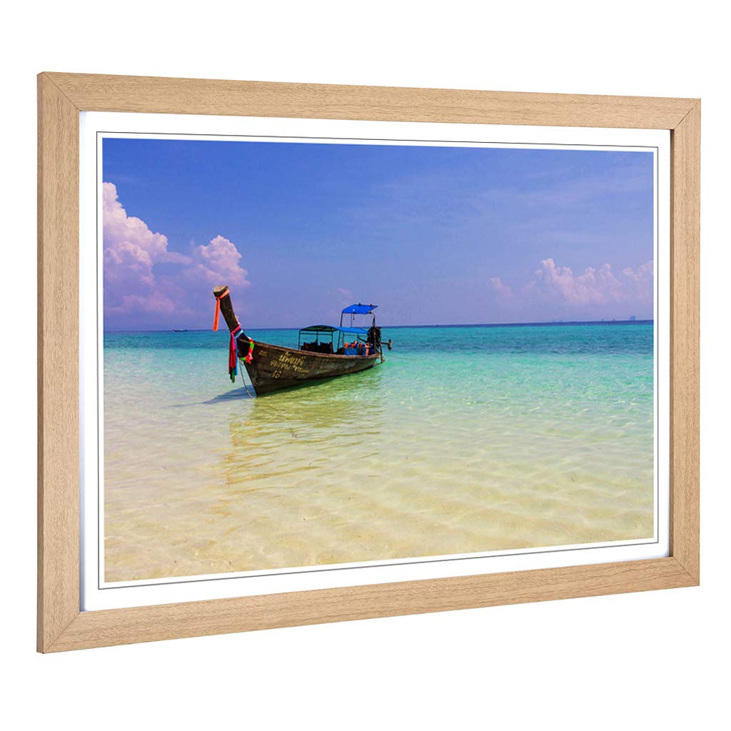 Big Box Art Framed Print of Longboat Boat in Thailand Seascape Design | Wall Art Picture | Home Decor for Kitchen, Living Room, Bedroom, Hallway, Oak, A2 / 24.5x18 Inch / 62x45cm