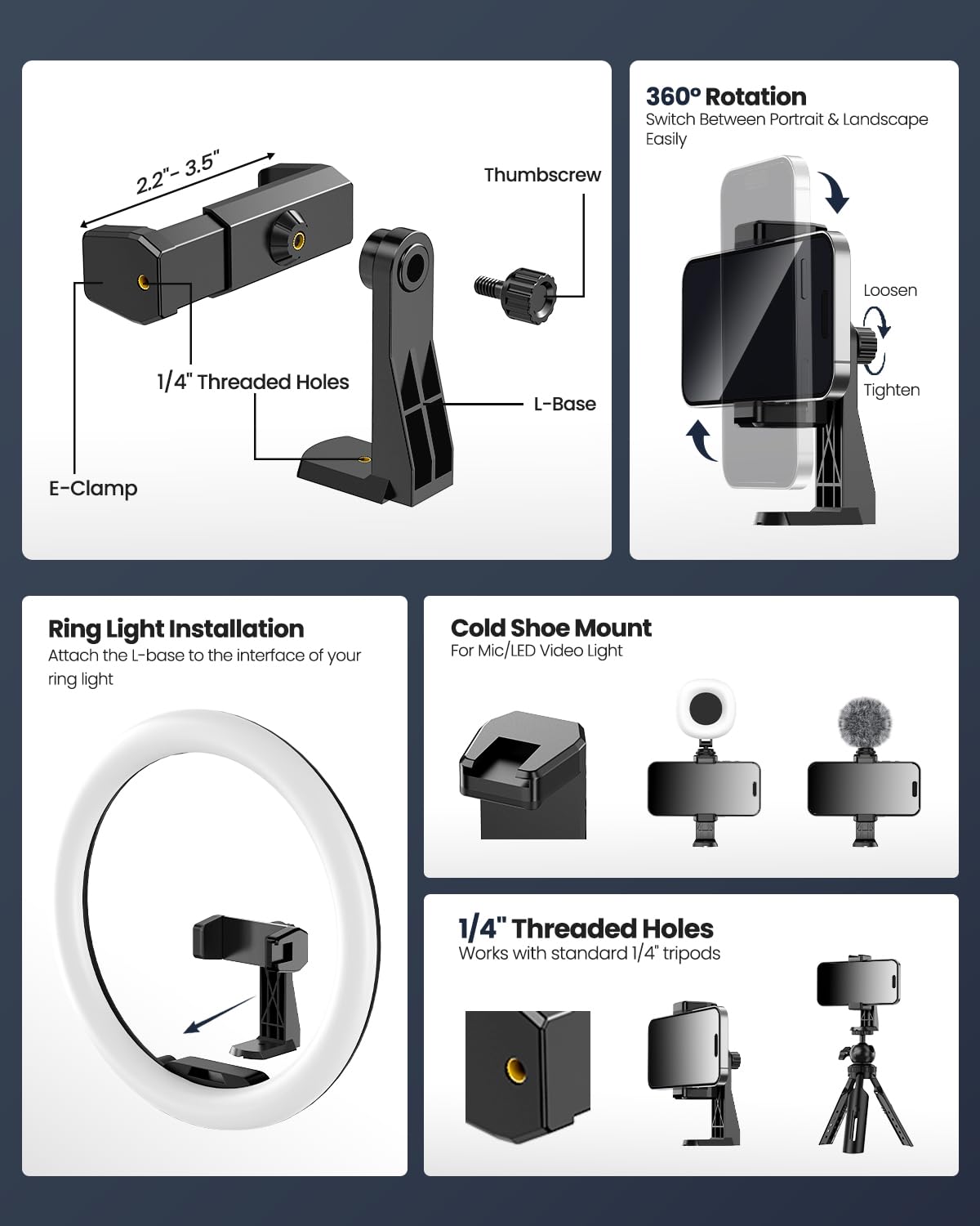 UBeesize 12'' LED Ring Light with 62'' Tripod Stand, Selfie Ring Light for Video Recording, Live Streaming, TikTok & YouTube, Compatible with iPhone & Android (Black): 12-in Black
