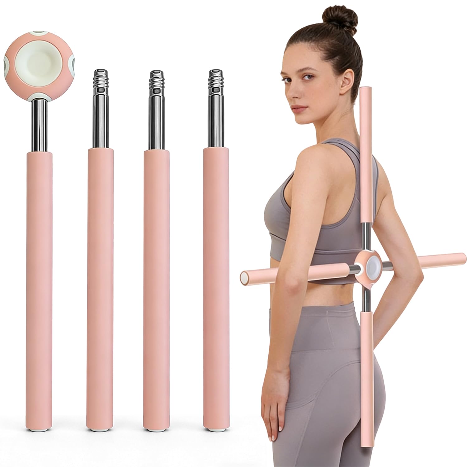 Barre de yoga correcteur de posture, bâton de yoga anti-bouloches pour dos et cou, barre oscillante avec noyau en acier inoxydable et amovible, barre de yoga en croix pour la maison, l'entraînement