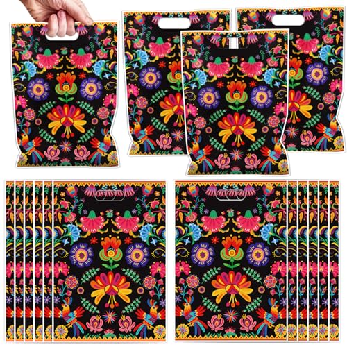 Falueqg Fiesta Party Favor Bags - 50 Pcs Mexican Themed Goodie Candy Gift Bags Cinco De Mayo Party Favors for Taco Night Festive Mexico Theme Birthday Baby Shower Decorations