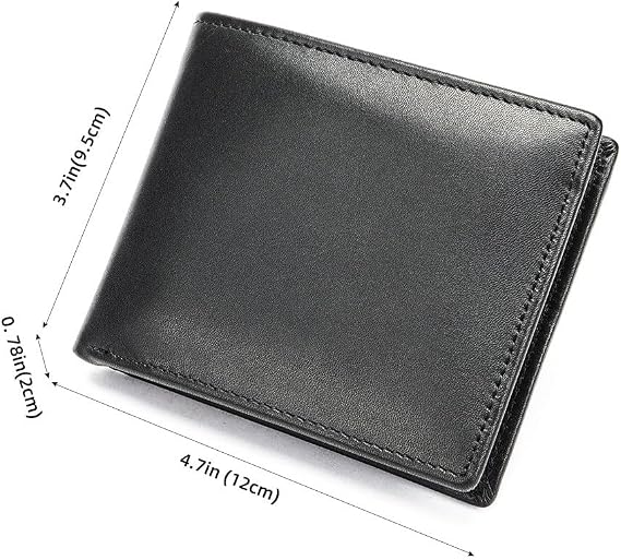 Leather Wallet for Men, Slim RFID Minimalist Credit Card Bifold Wallet with 2 ID Windows, Multicolor- Black, Genuine Leather Wallet