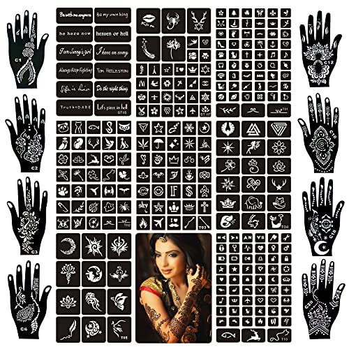 24 Sheets Henna Tattoo Stencil Kit 270+Pcs, Henna Stencils Reusable Temporary Indian Glitter Airbrush Tattoo Stencils For Face Body Paint Diy #TOP2