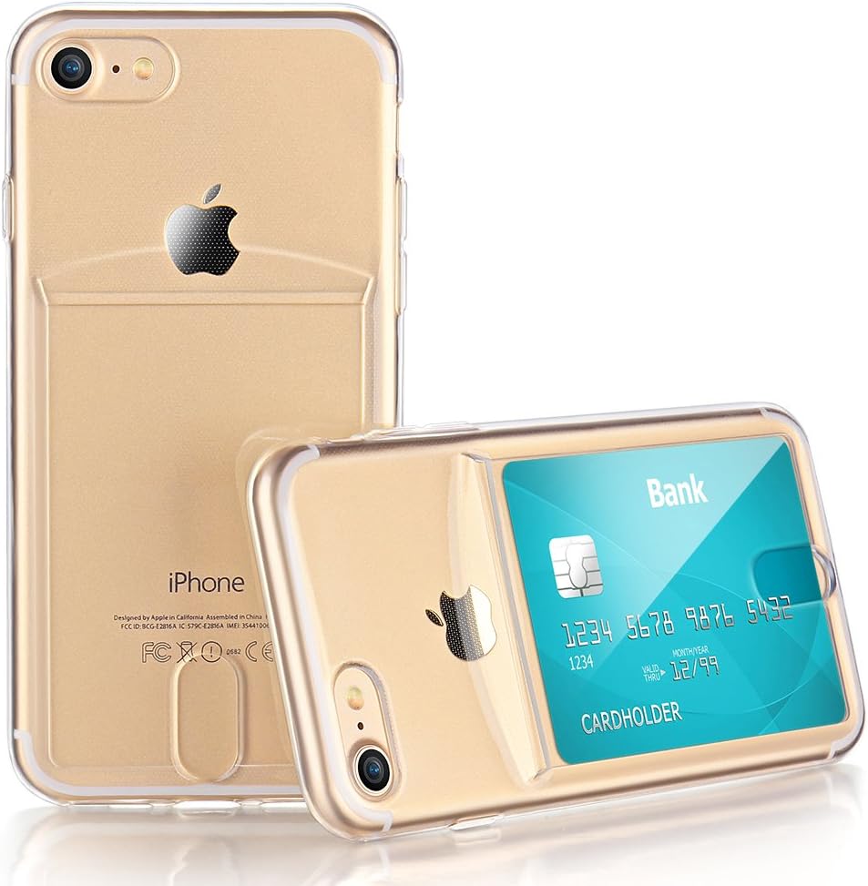 For iPhone 7 / iPhone 8 Slim Fit Clear TPU Gel Shockproof Case Cover with Card Holder (Transparent)