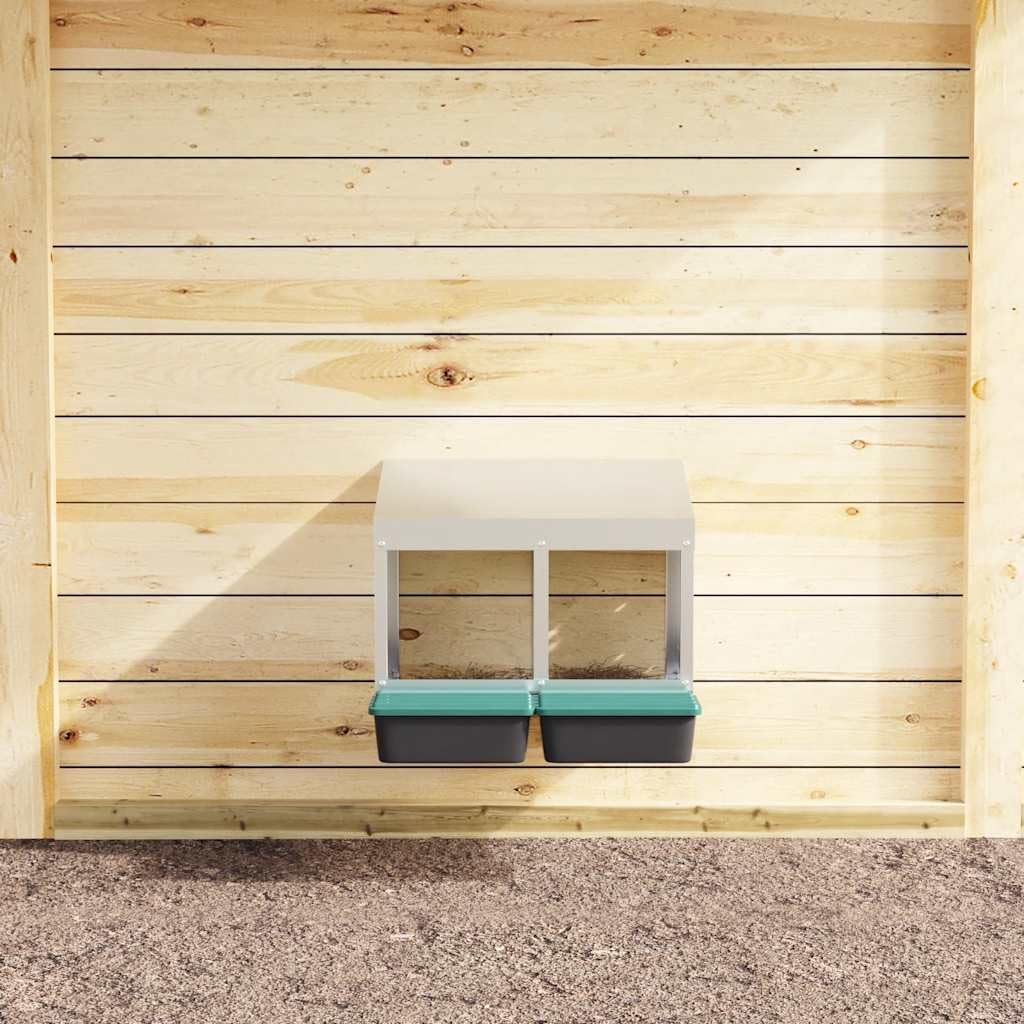 Gallina nido con 2 compartimentos para montaje en pared de acero galvanizado con polipropileno, 53 x 50 x 46 cm, para interior y exterior, fácil recogida de huevos y solución de establo que