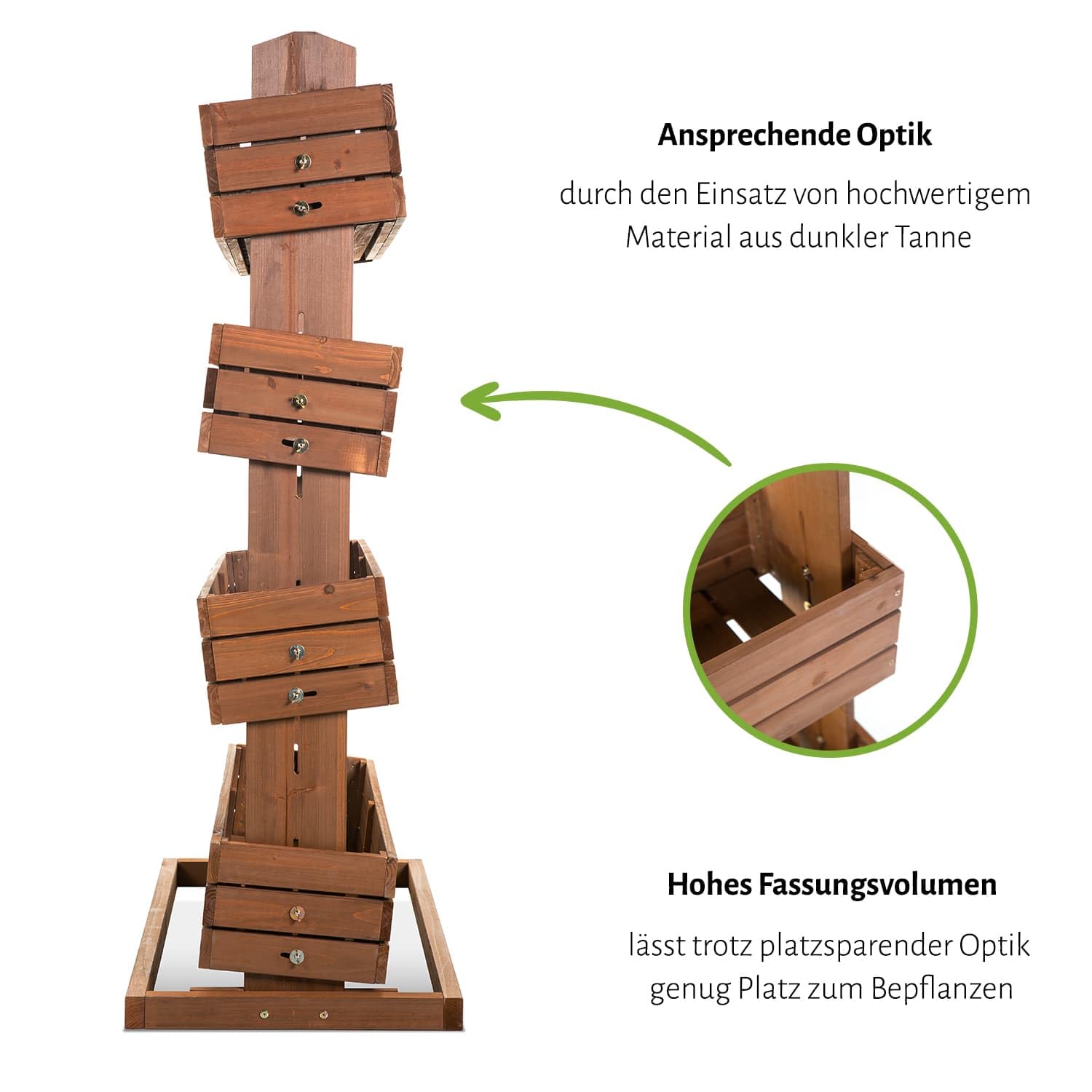 Vertikales Hochbeet 'Cube 4' aus Holz Blumenkasten Pflanzkübel Frühbeet Kräuterbeet mit Vier Etagen, Pflanztreppe für Balkon, Terrasse und Garten, 84,5 cm x 50 cm x 145 cm