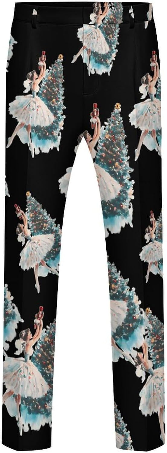Watercolor Nutcracker Ballet Christmas Tree Men's Classic Fit Suit Pants Straight Leg Design Printed Trousers