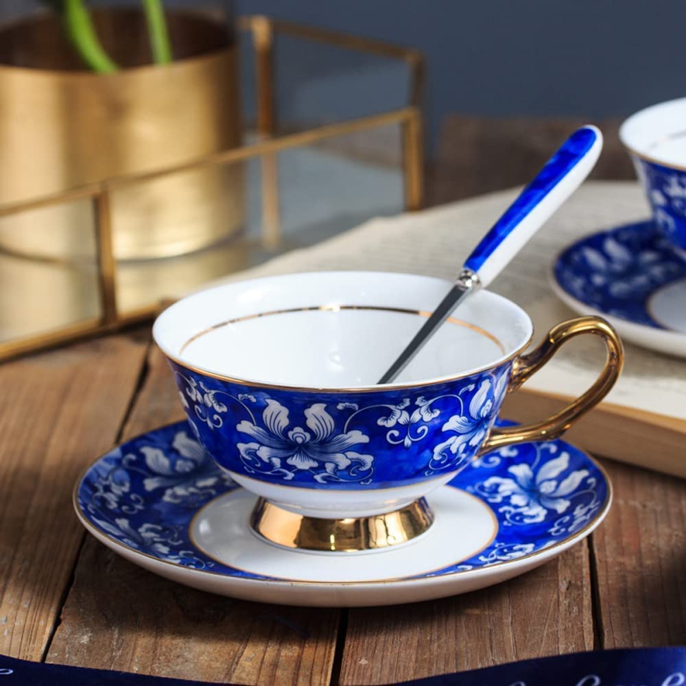 Filiżanka kawy ze złotym uchwytem wielokrotnym użyciem niebiesko -biały porcelanowy w chińskim stylu herbata Izolowana kawa Ceramiczna 6 uncji kawa zestaw kawy