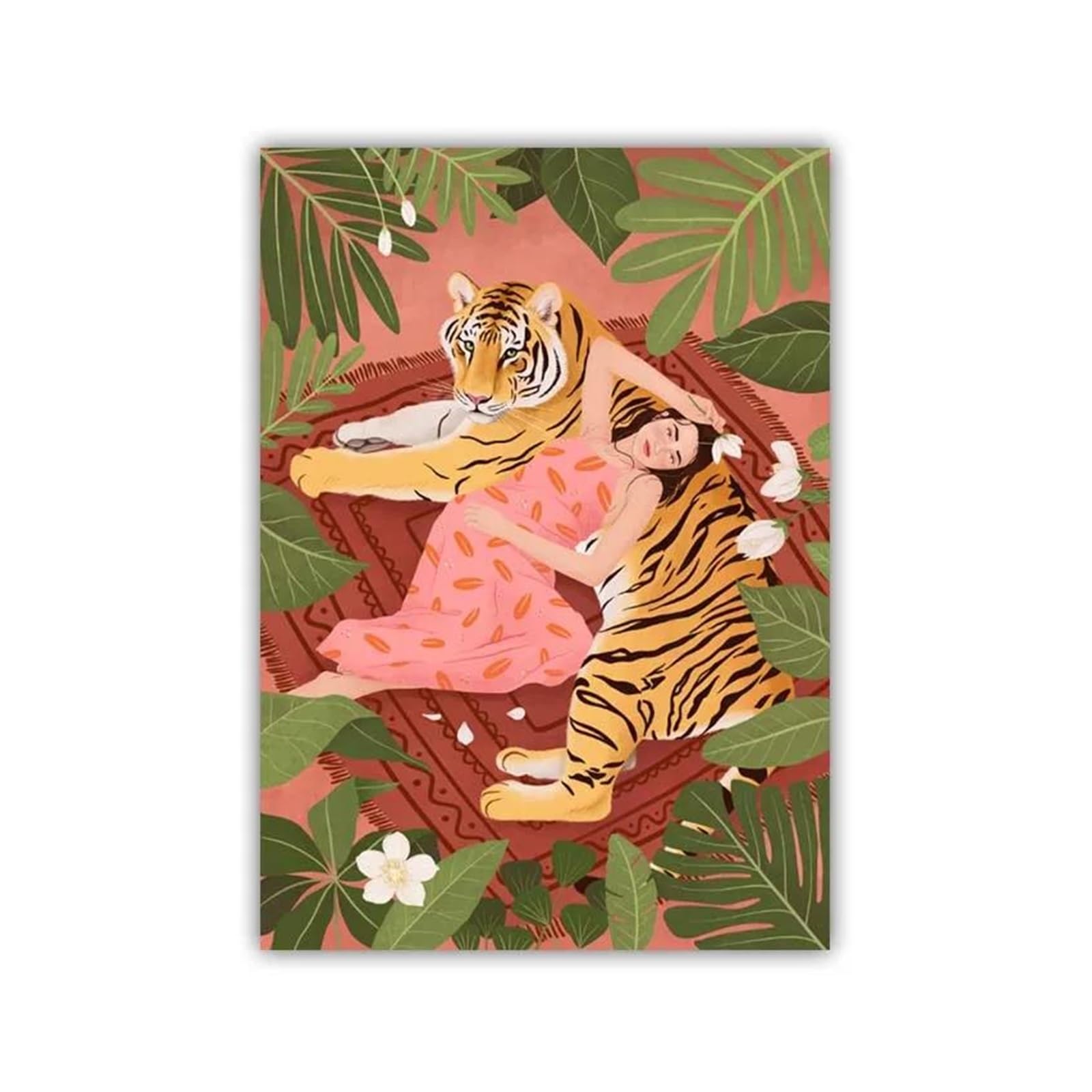 Art Mural Moderne Impression Mode Filles et Animaux Tropicaux 30x40