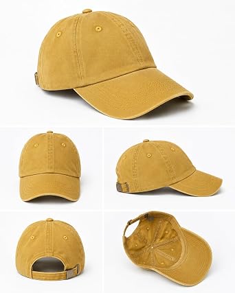 Hardal Sar s  Eskitme Pamuklu Beyzbol  apkas , D z, Ayarlanabilir Tokal , Unisex,Trucker