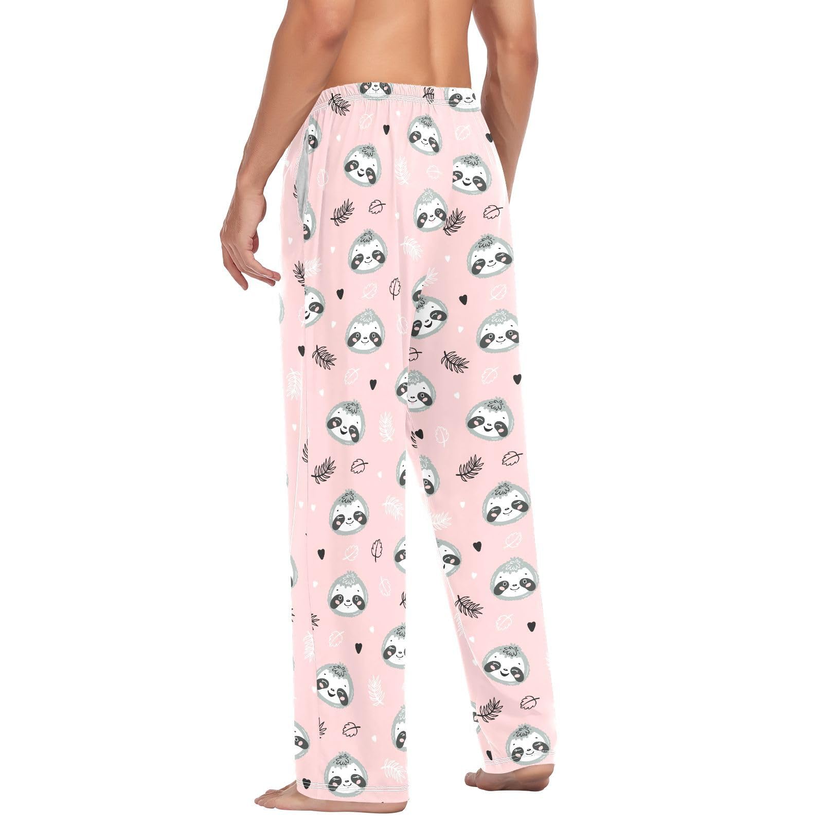 Pyjamahose für Herren, Faultiergesicht, tropisches Blatt, 100 % Baumwolle, Schlafhose, gerade Passform, Pyjamahose mit Taschen, Kordelzug, Größe L, mehrfarbig, L
