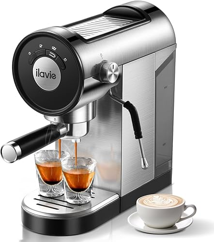 Máquina de café expreso, máquina de café expreso con espumador de leche, mini cafetera de espresso automática de 20 bares, color plateado, cafetera