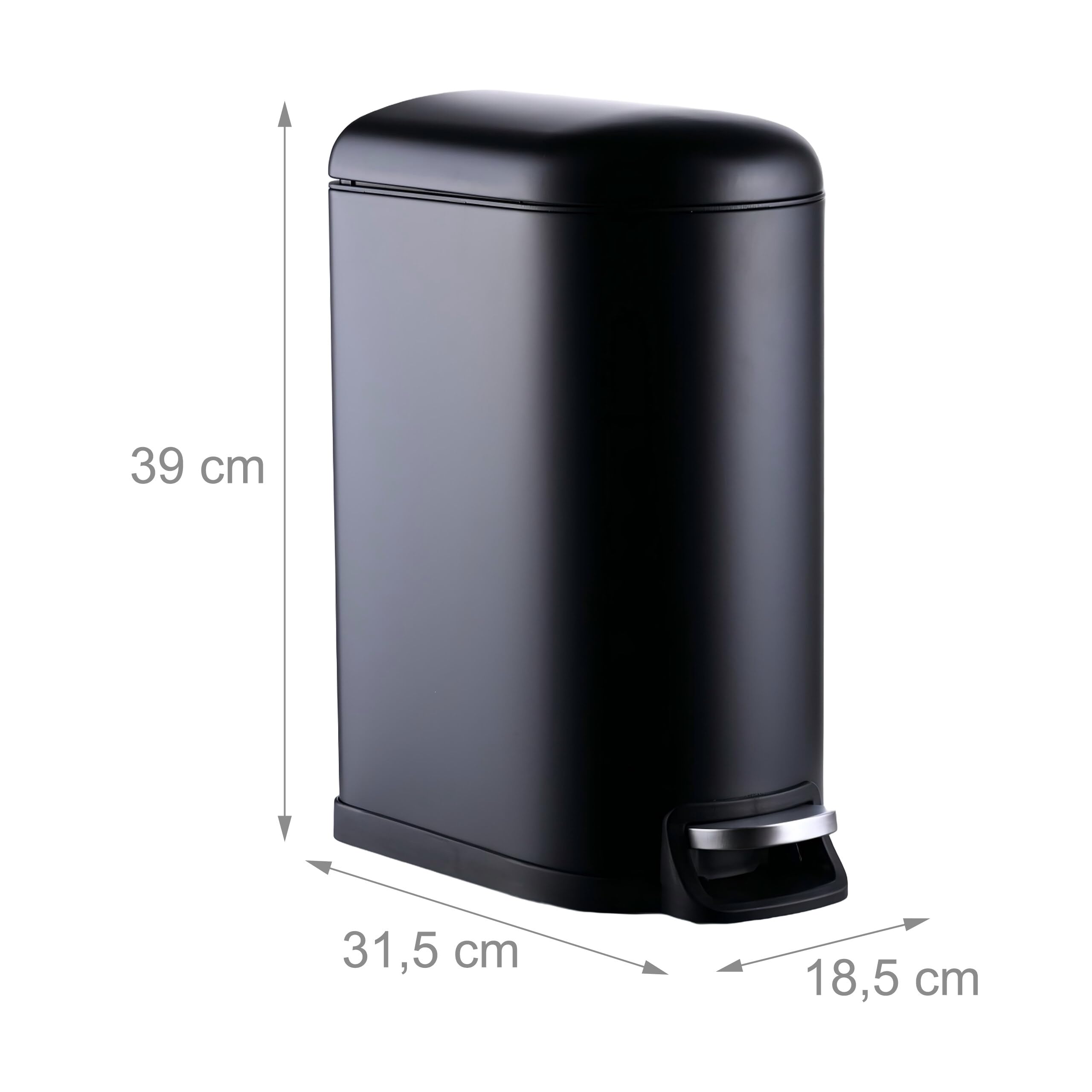 Relaxdays Cubo de Basura de 10L con Cierre Suave, Interior extraíble, Tapa y Dimensiones 39x18.5x31.5 cm, Negro