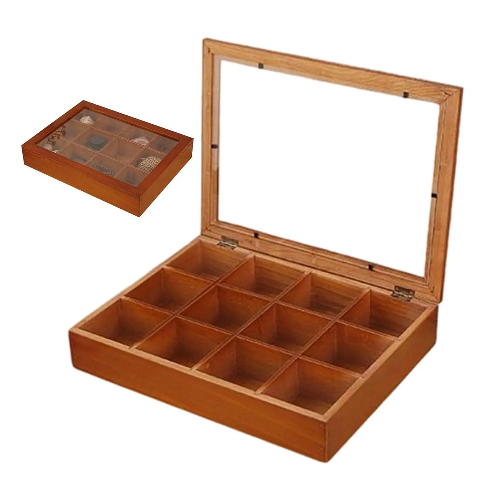 GMGQJST Compartment Storage Boxes 12-Compartments Tea Storage Organizer With Clear Lid Wooden Coffee Box Tea Bag Organizer Small Storage Boxes For Home Kitchen