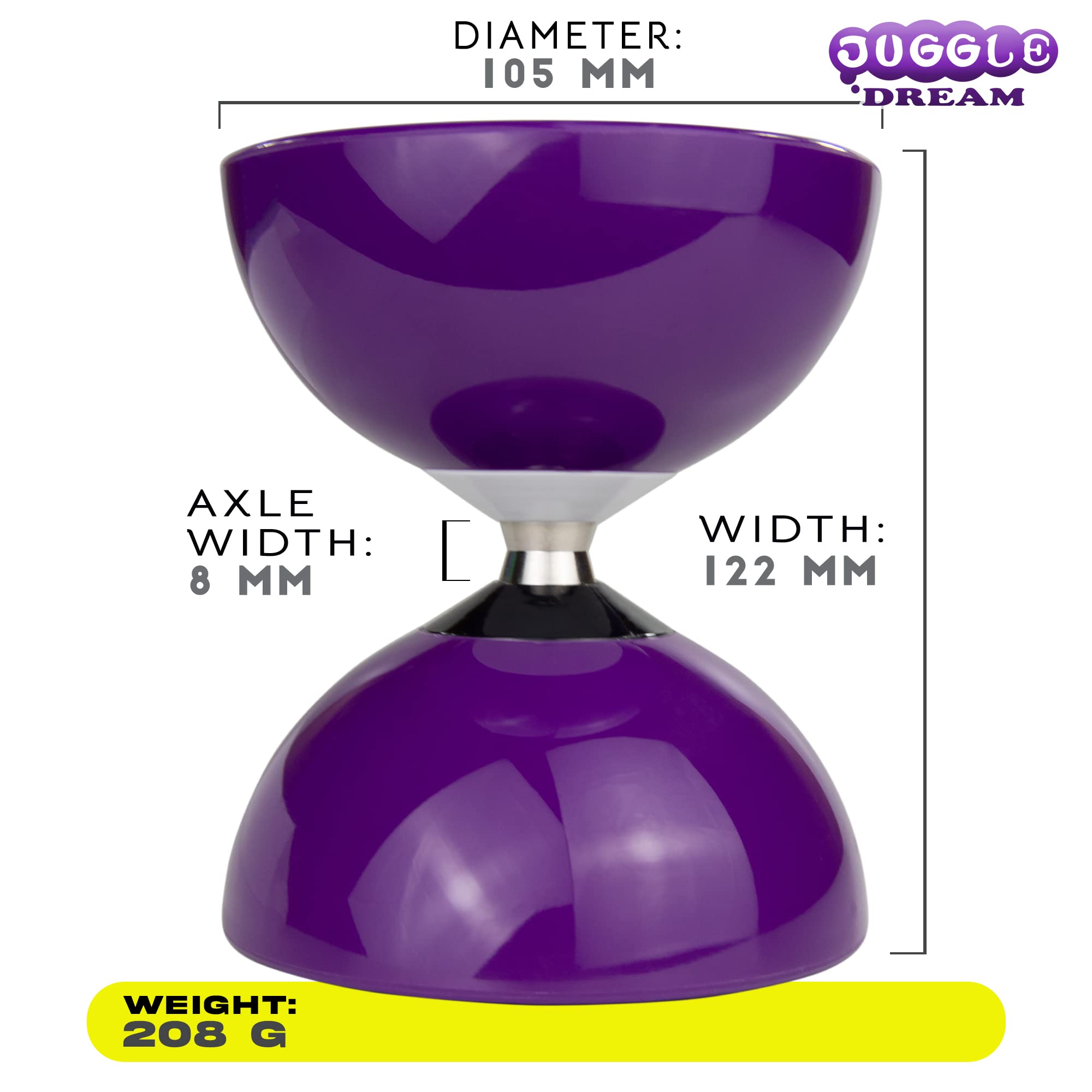 Juggle Dream Carousel Diabolo Set – con ASSE a Triplo Cuscinetto a Sfera + Bacchette in Fibra e Video di Apprendimento Online - Giocoleria (Viola)