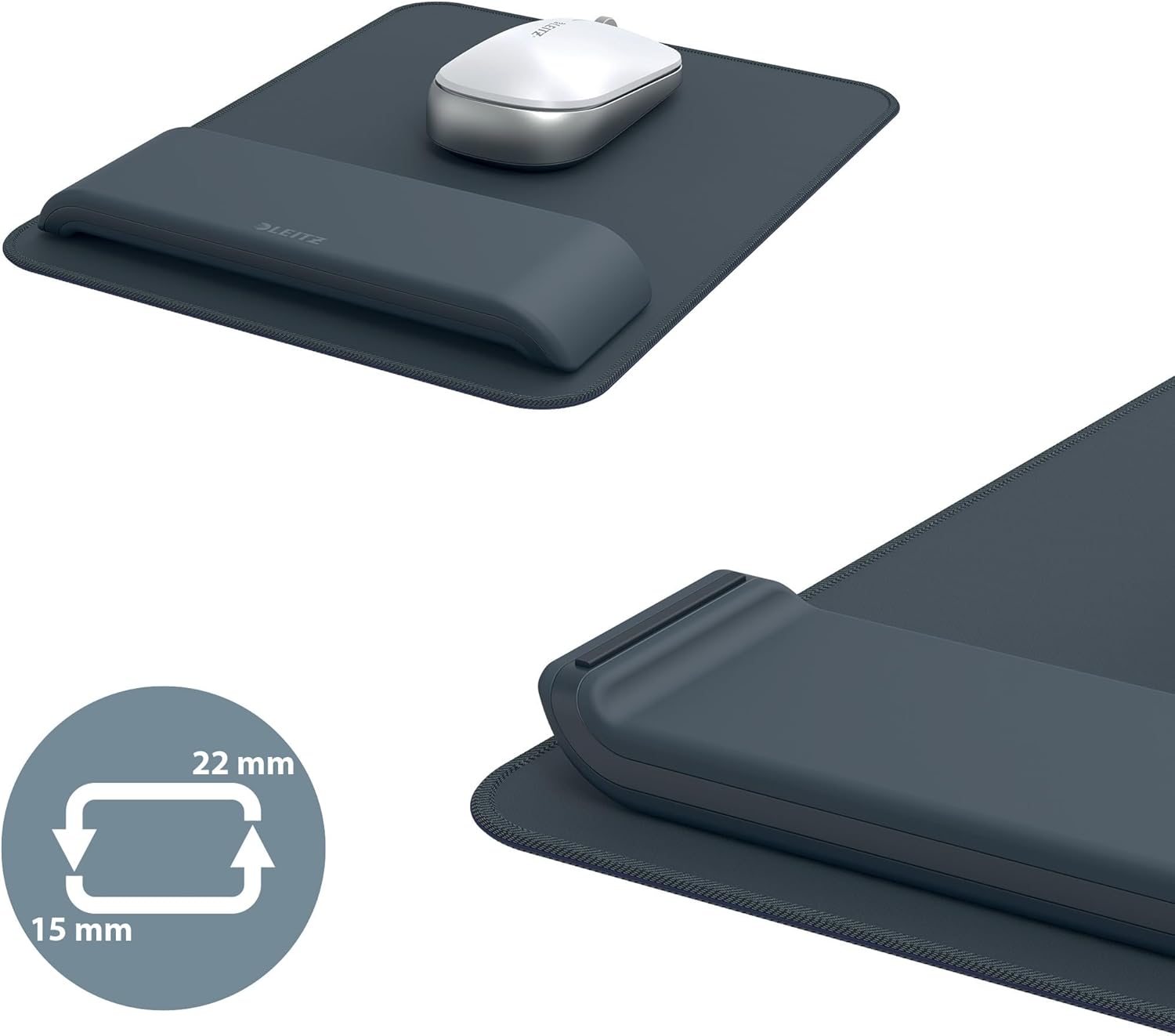 Leitz Ergo 65170089 Mouse Mat with Adjustable Wrist Rest, Two Height Settings, Improves Posture & Blood Circulation, Computer Mouse Pad, Ergo Series, Velvet Grey/White