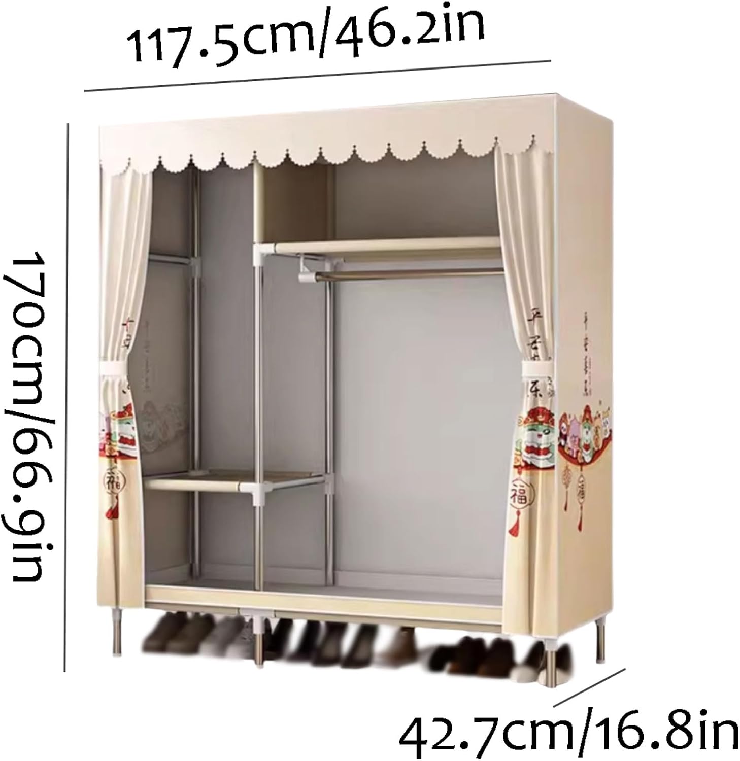 頑丈 カーテンを備えたポリエステルポータブルクローゼット 取り外し可能
