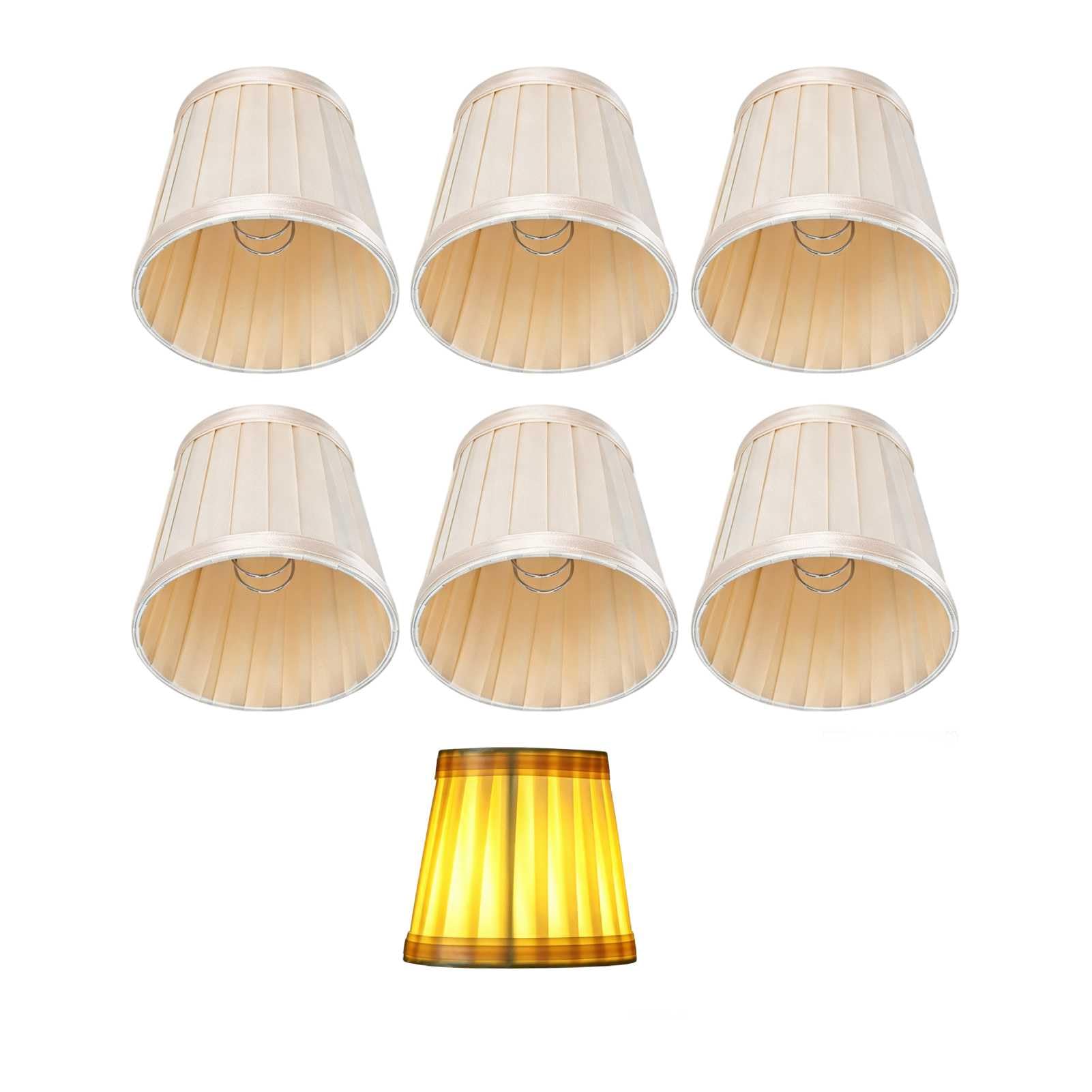 Set di 6 Panno per Paralume a Tamburo per Lampadine a Candela, moderna copertura della luce del pendente pieghettata, Paralume Piccolo per Lampadine E14, Paralume in Tessuto per Tavolo Lampada