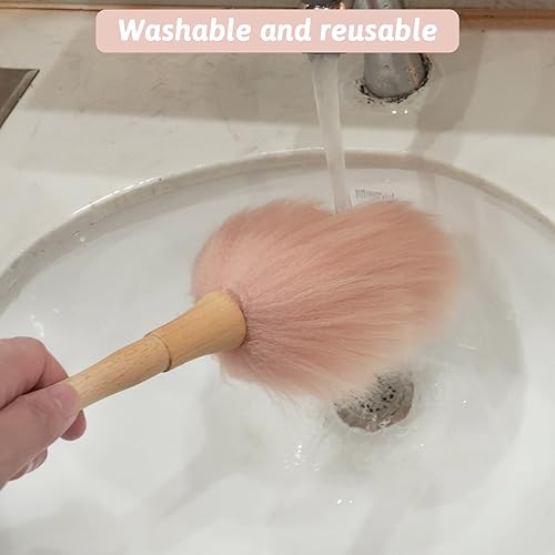 Miniatura 5 de Plumero para limpieza, cómodo mango de madera maciza, cepillo antiarañazos para oficina, coche, ventana, muebles