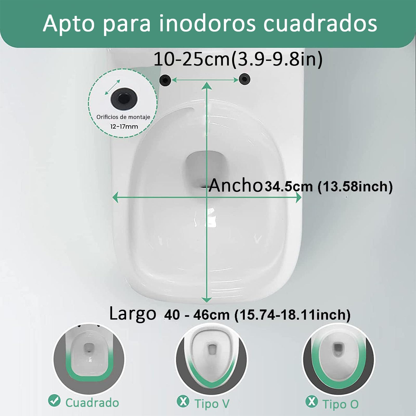 Tapa Wc Cuadrado Ultrafino, Asiento de Inodoro con Cierre Suave y Liberación Rápida para una Fácil Limpieza, Tapa de Inodoro de Urea Formaldehído, Blanco, 03B, 34.5x43cm