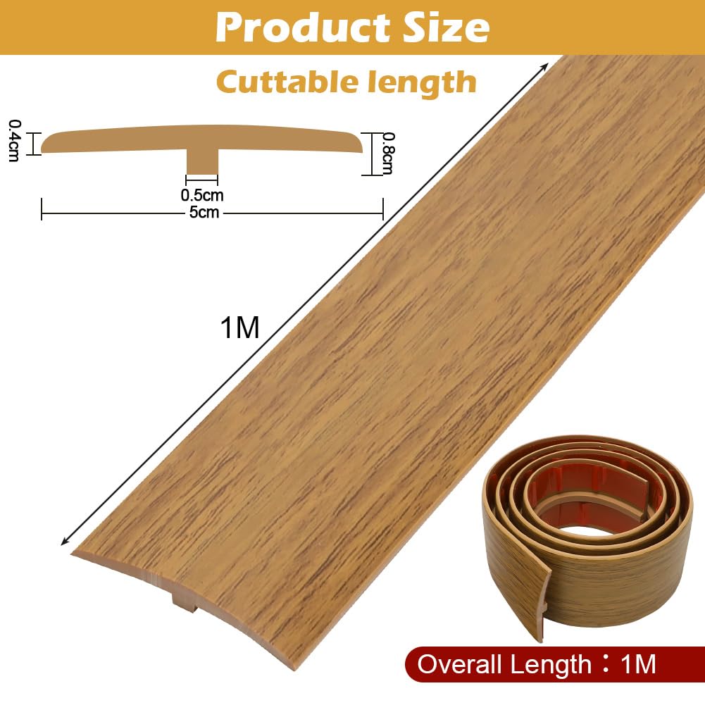Listón de transición en T, perfil de transición autoadhesivo, lista de umbrales de PVC, lista de nivelación de altura para suelos de parquet, laminados y umbrales (Amarillo-Turquesa, 1M * 5CM)