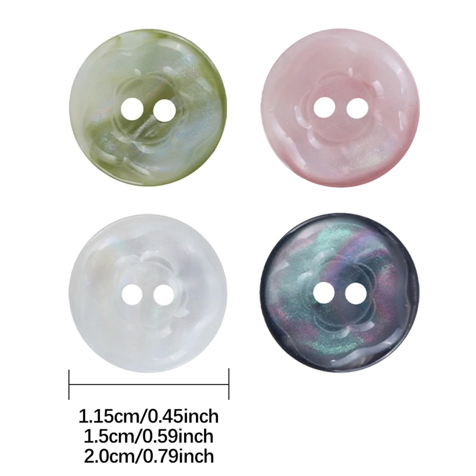 100 bottoni a forma di fiore in resina, a 2 fori, con perle iridescenti