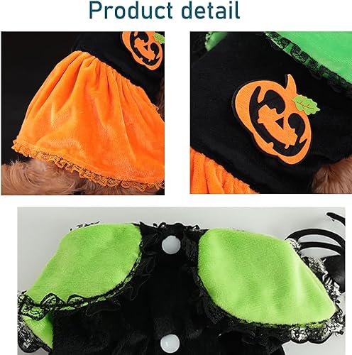Miniatura 9 de ANIAC Vestido de Halloween para cachorro para perro pequeño, calabaza, fantasma, gato, corbatín naranja, ropa para mascotas para gatito, chihuahua,