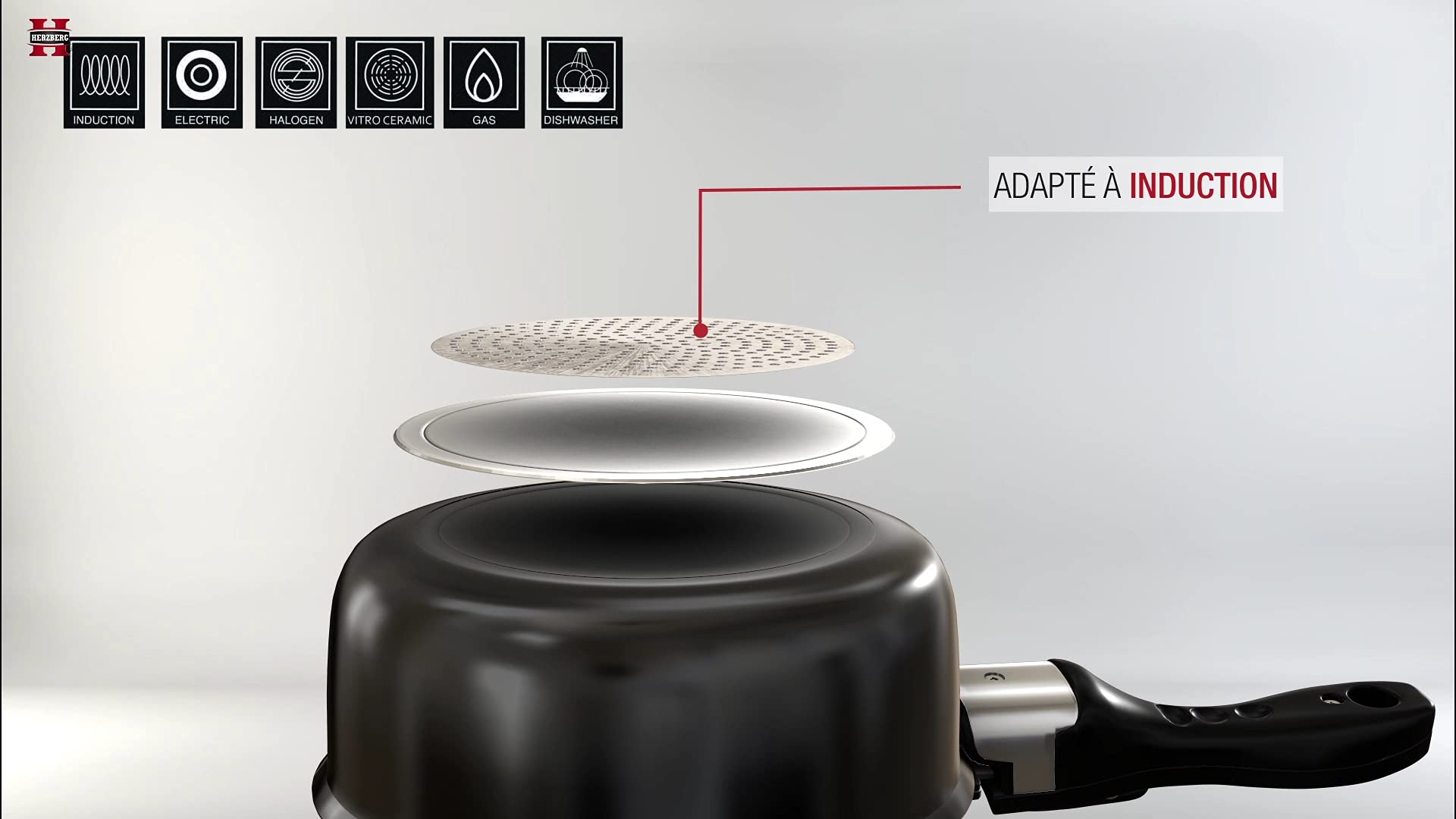 Herzberg Batterie de Cuisine - lot de casserole induction - set casserole et poele tous feux - set de cuisine en revêtement pierre avec manche amovible 10 pieces HG-5000 Noir