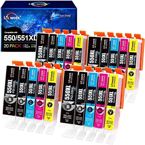 Uniwork 550XL 551XL Compatible Ink Cartridge Replacement for Canon PGI 550XL CLI 551XL Pixma iP7250 MG5650 MX925 iX6850 MG5550 MG5450 MG6650 MX920 MG5400 MG6450(PGBK Black Cyan Magenta Yellow,20-Pack)